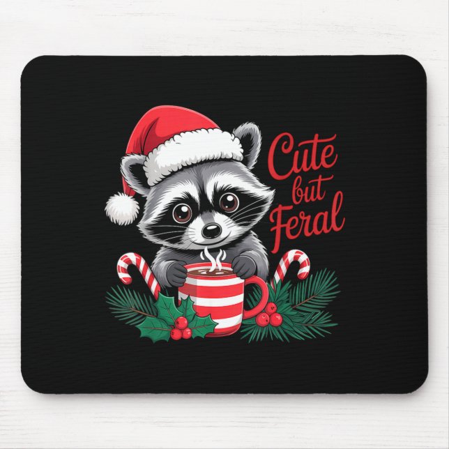 Tapis De Souris Cute But Feral Raccoon With Santa Hat Xmas Cute Ch (Devant)