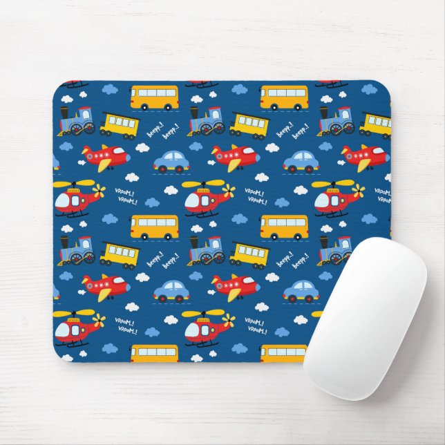 Tapis De Souris Cute Cartoon Vehicles Pattern  (Avec souris)