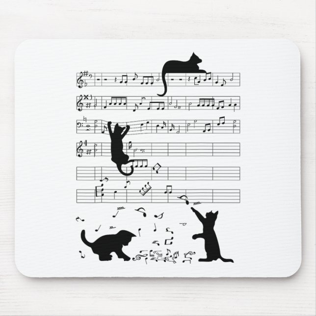 Tapis De Souris Cute Cat Kitty Playing Music Note Clef (Devant)