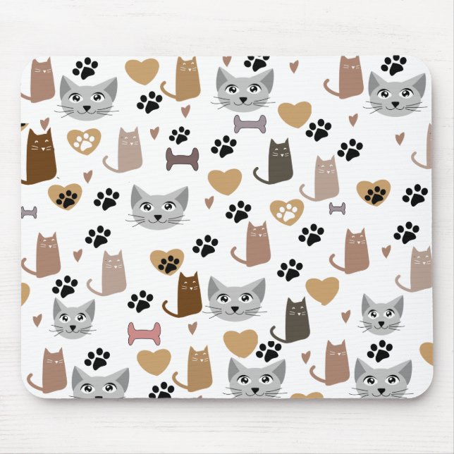 Tapis De Souris Cute Cats & Paw et les coeurs Imprime Motif (Devant)