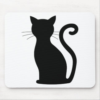 Tapis De Souris Cute Chat Noir Silhouette Fun Noir et Blanc