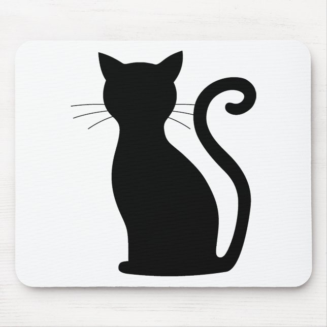 Tapis De Souris Cute Chat Noir Silhouette Fun Noir et Blanc (Devant)