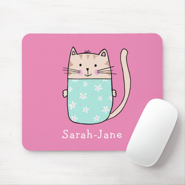Tapis De Souris Cute Chat Personnalisé Nom Personnalisé Rose (Avec souris)