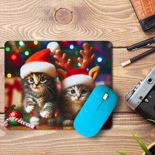 Tapis De Souris Cute chatons avec le Père Noël et casquettes de re