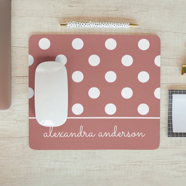 Tapis De Souris Cute Chic Pink Polka Motif Nom personnalisé (Créateur téléchargé)