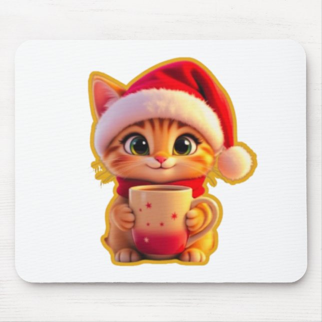 Tapis De Souris **Cute Christmas Cat with Santa Hat – Funny Holida (Devant)