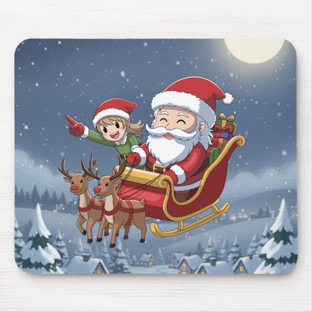 Tapis De Souris Cute Christmas Chibi Santa and Elf Mouse Pad (Devant)