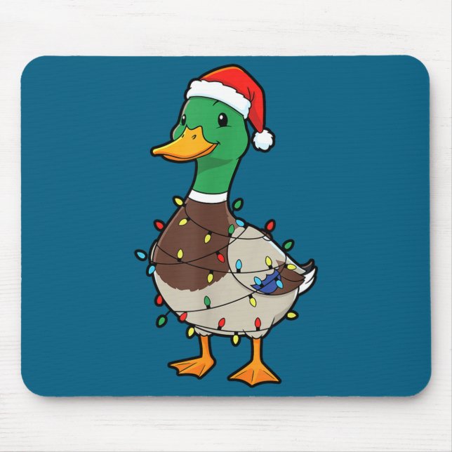 Tapis De Souris Cute Christmas Duck Mallard With Xmas Lights  (Devant)