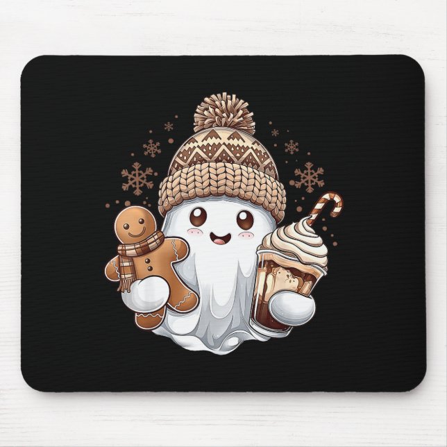 Tapis De Souris Cute Christmas Ghost Coffee Gingerbread Boojee Xma (Devant)