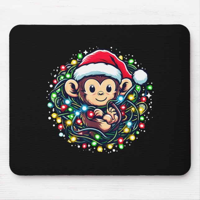 Tapis De Souris Cute Christmas Monkey Santa Hat Lights Monkey Wome (Devant)