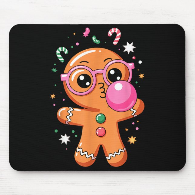Tapis De Souris Cute Christmas Pajama Gingerbread Blowing Bubble G (Devant)
