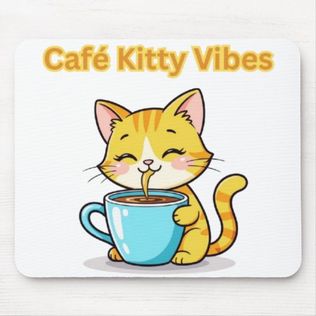 Tapis De Souris **Cute Coffee Cat – Adorable Cat Drinking Coffee I (Devant)