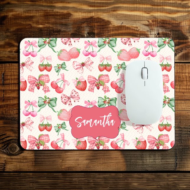 Tapis De Souris Cute Coquette aesthetic girly strawberry pattern (Créateur téléchargé)
