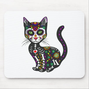 Tapis De Souris Cute Crâne Sucre Mexicaine Chat Halloween Jour De