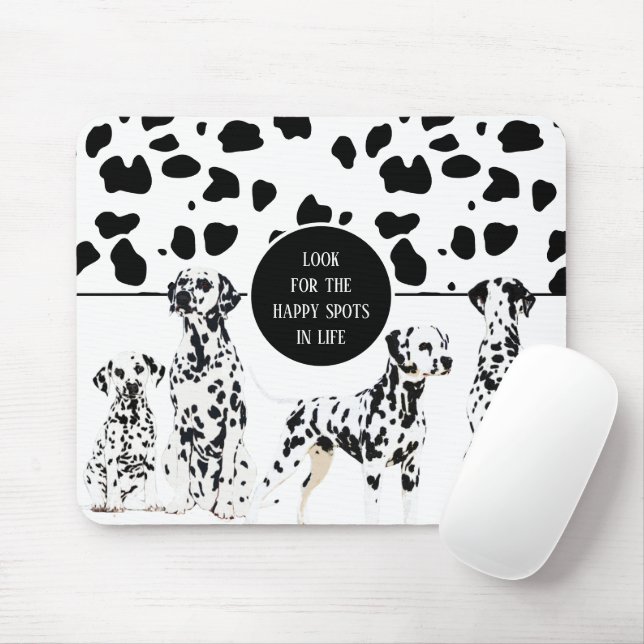 Tapis De Souris Cute Dalmatiens Noir & Blanc Zones Joyeuses (Avec souris)