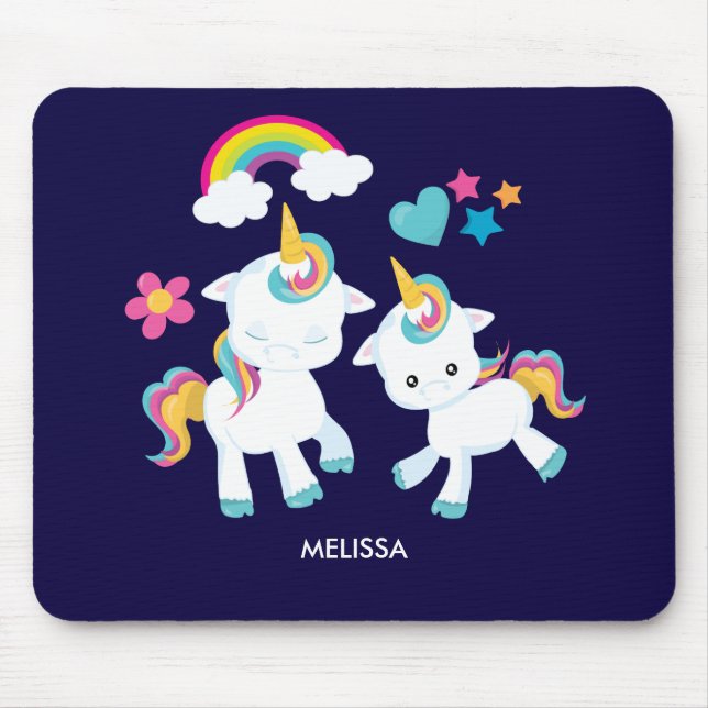 Tapis De Souris Cute Dancing Unicornes Magique Arc-en-ciel & Étoil (Devant)