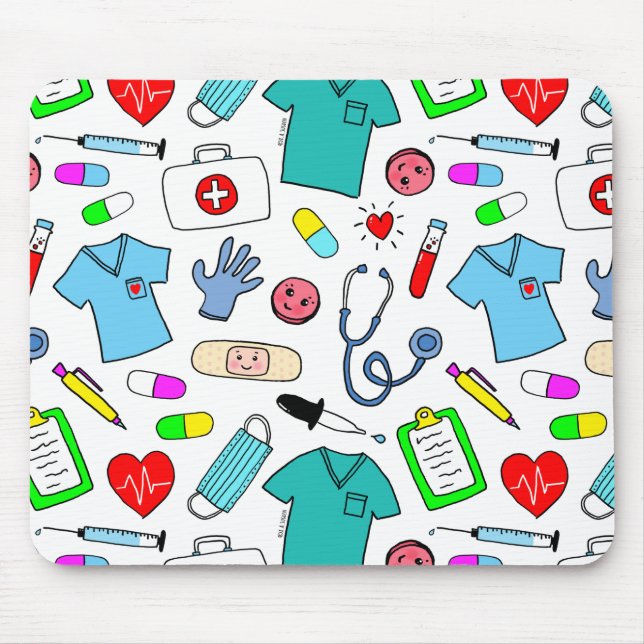 Tapis De Souris Cute Doctor Nurse Médicale Fournitures Motif (Devant)