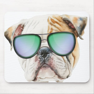 Tapis De Souris Cute english bulldog with sunglasses, Funny puppy