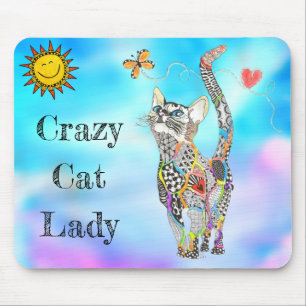 Tapis De Souris Cute et colorée Crazy Cat Lady Mousepad