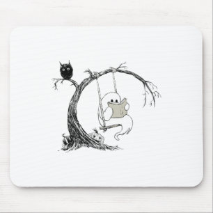 Tapis De Souris Cute Fantôme Balayage Livre de lecture Halloween F