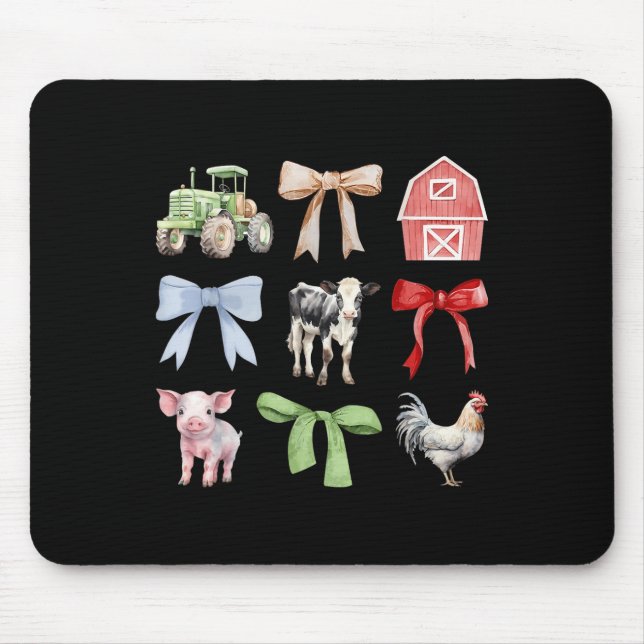 Tapis De Souris Cute Farm Animaux Vache Cochon Poulet Coquette Agr (Devant)