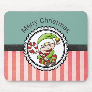 Tapis De Souris Cute Festive Elf with Candy Cane Merry Christmas