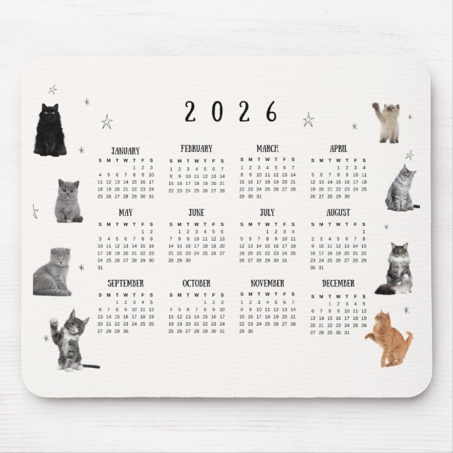 Tapis De Souris Cute Funny Cat 2026 Calendar (Devant)