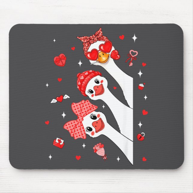 Tapis De Souris Cute Funny Valentine Silly Gooses Heart Love Match (Devant)
