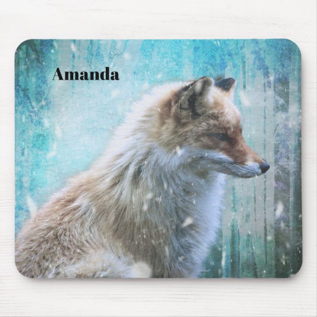 Tapis De Souris Cute Furry Fox sur Blue Grunge Arrière - plan (Devant)