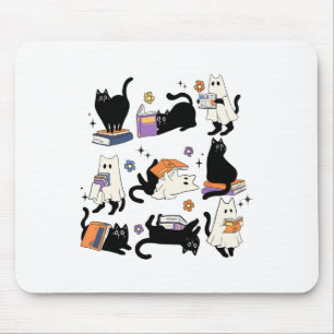 Tapis De Souris Cute Ghost Black Cat Lecture Livres Éffrayant Hall