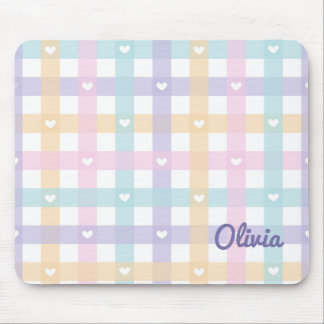 Tapis De Souris Cute Girly En vichy Plaid avec les coeurs