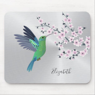 Tapis De Souris Cute Green Hummingbird Cherry Blossom Ajouter Nom