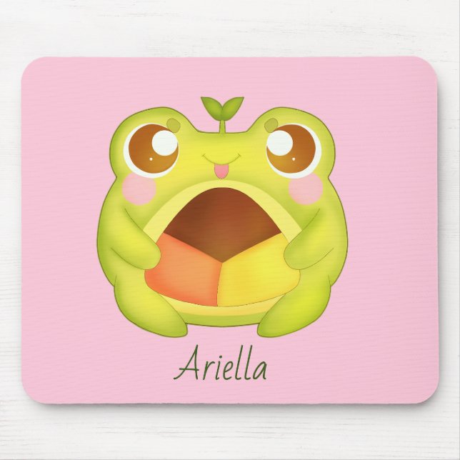Tapis De Souris Cute Grenouille verte tenant le biscuit Polvoron m (Devant)
