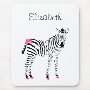 Tapis De Souris Cute Hot Rose et Black Girly Zebra avec le nom