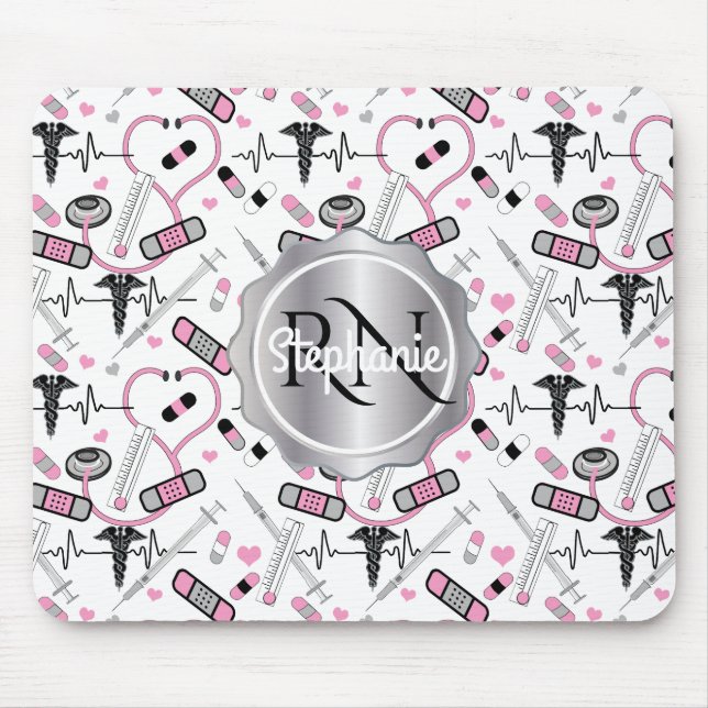 Tapis De Souris Cute Infirmière stéthoscope | Nom du Motif Dr EKG (Devant)