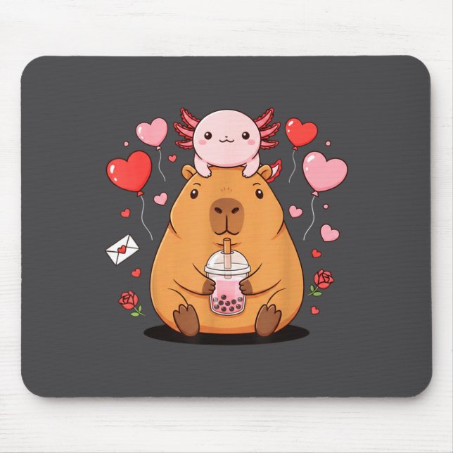 Tapis De Souris Cute Kawaii Axolotl Capybara Bubble Tea Boys Girls (Devant)