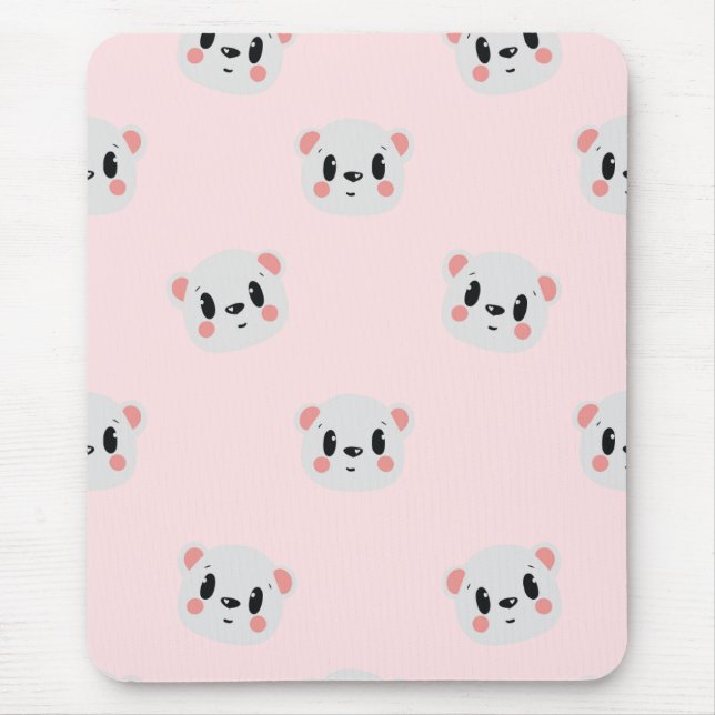 Tapis De Souris Cute Kawaii Bear Face Pattern on Pastel Pink (Devant)