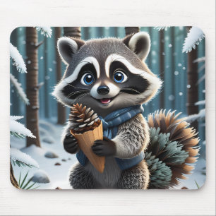 Tapis De Souris Cute Kawaii style Raccoon avec cône crème de pin