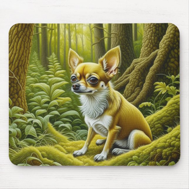 Tapis De Souris Cute Little Chihuahua Assis dans les bois (Devant)
