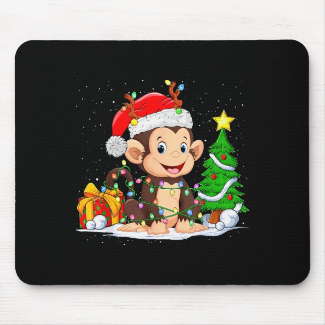 Tapis De Souris Cute Monkey Santa Christmas Tree Lights Xmas Pajam (Devant)
