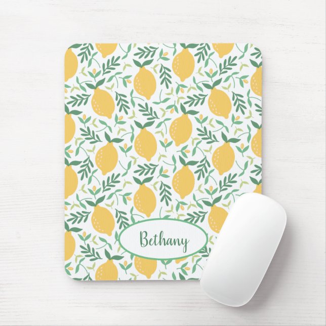 Tapis De Souris Cute Motif citron avec Monogramme vert (Avec souris)