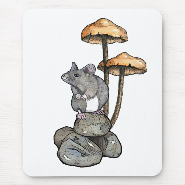 Tapis De Souris Cute Mouse Standing on Rocks, with Mushrooms (Devant)