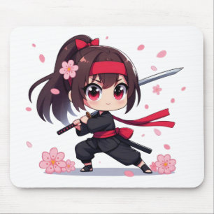Tapis De Souris Cute ninja guerrière fille en fleur