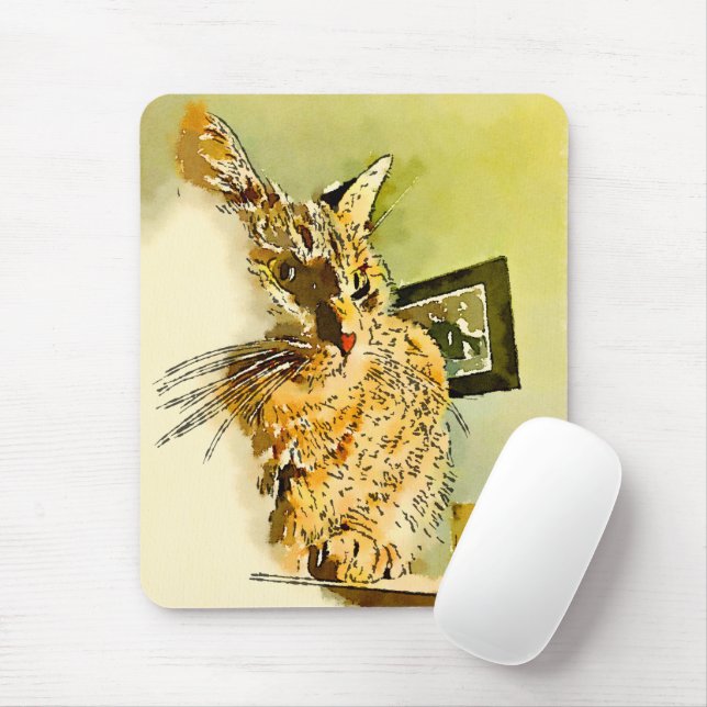 Tapis De Souris Cute Orange Kitty Whiskers Coeur Nez Aquarelle (Avec souris)