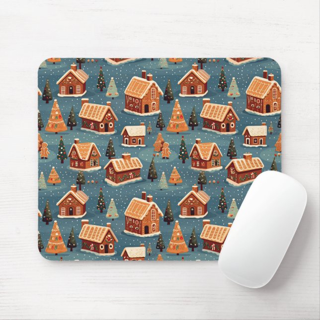 Tapis De Souris Cute pain d'épices Maisons et arbres (Avec souris)