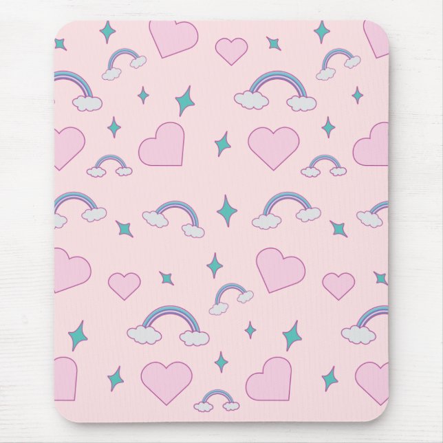 Tapis De Souris Cute Pastel Hearts & Rainbow Pattern | Kawaii Pink (Devant)