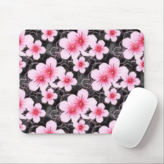 Tapis De Souris Cute Pastel Pink Hibiscus Motif Floral Sur Noir