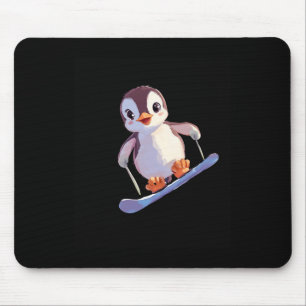 Tapis De Souris Cute Penguin Snowboard Fun Sports d'hiver