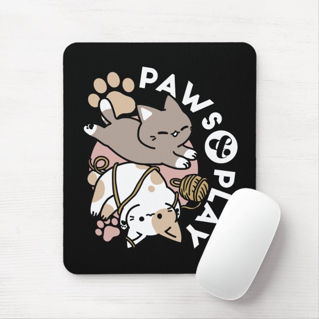 Tapis De Souris Cute Playful Cats Design – Fun Paws and Play Art (Avec souris)