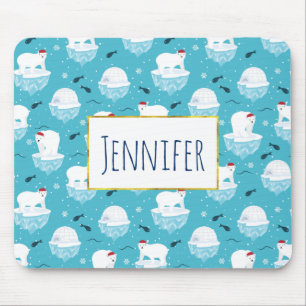 Tapis De Souris Cute Polar bears in Santa Hats Christmas Pattern